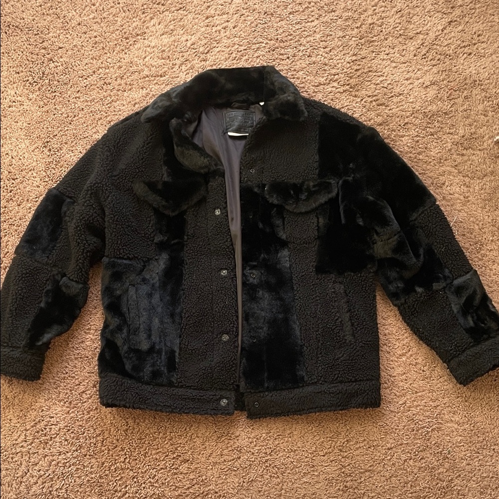 Levi's premium Black patchwork Faux Shearling Coat Jacket